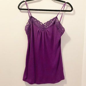 Worthington Purple Ribbed Lace Neckline Top